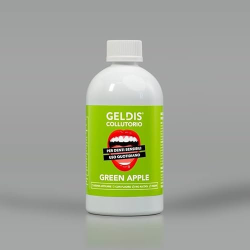 GELDIS Mundspülung Antibakteriell - Mundwasser Konzentrat für empfindliche Zähne mit Anti Arterien und Fluor Wirkung, Ohne Alkohol, OK Vegan, Aromatisierte Mundspülung - 500 ml (Grüner Apfel, 500 ml)