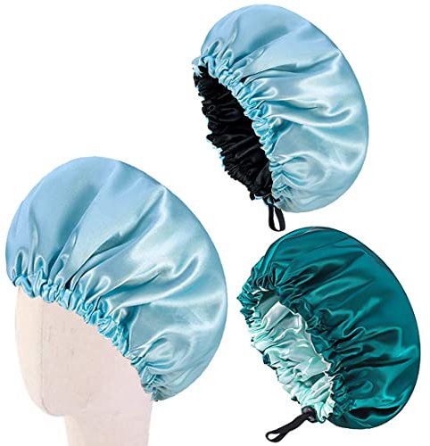 Satin Haarhaube Schlafen, KANOSON 2 stück Satin Bonnet Schlafhaube Verstellbar, Haarhaube für die Nacht Seidenhaube zum Schlafen Schlafmütze für Damen Locken Lange Haare