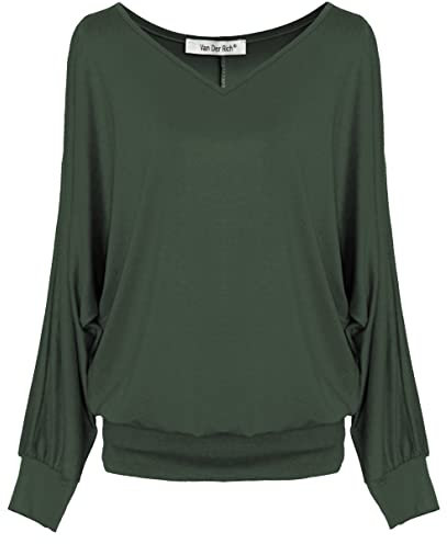 Van Der Rich ® - Basic Tops Bluse mit Langen Ärmeln - Damen (ML-Khaki, L)