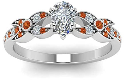 Created Gems Birne facettierter Orange Cz-Ring – 925er Sterlingsilber Orange Orange Cz-Edelsteinring – edles Schmuckgeschenk für Schönes