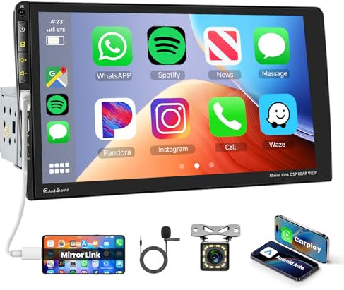 Hodozzy 1 Din Autoradio mit Carplay & Android Auto, 9 Zoll HD Touchscreen Autoradio MP5 Player Unterstützung Bluetooth FM Radio Android/IOS Mirror Link, Rückfahrkamera Lenkradsteuerung USB/AUX Port