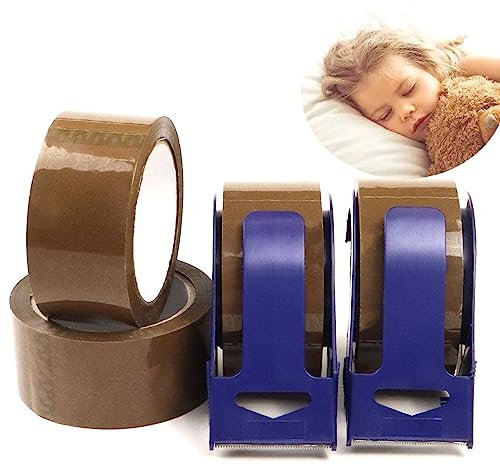 WELSTIK Paketklebeband Braun mit 2 Plastik Abroller, 4 Rollen Packband,48mm x 50m,geräuschloses Verpackungsband für Versand, Verpackung, Versiegelung