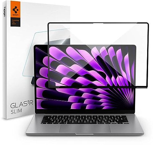 Spigen Glas.tR Slim Vetro Temperato compatibile con MacBook Air 15 pollici (M4 2025 / M3 2024 / M2 2023), Copertura Totale, Anti-graffio, Cristallino, Durezza 9H