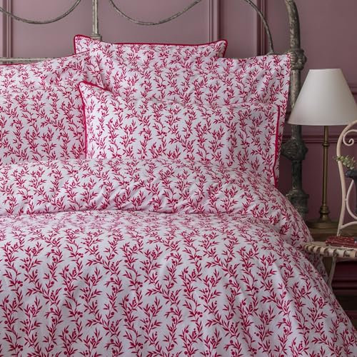 LERUUM Bettwäsche 200x200 Set Doppel Bettwäsche Baumwolle Rosa Weiß mit Blumenmuster Bettbezug und Rosa Weiß paspeliert Kissenbezüge Griemay (200x200 + 2(65x65), Magenta)