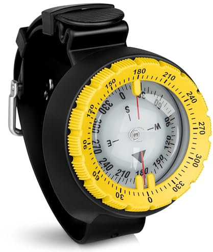 OVOVFANY Tauchkompass, professioneller wasserdichter 5ATM Tauchkompass mit TPU-Band für Outdoor-Sportarten Tauchen, Segeln, Wandern, Survival-Notfall, Schwarzes Armband., L