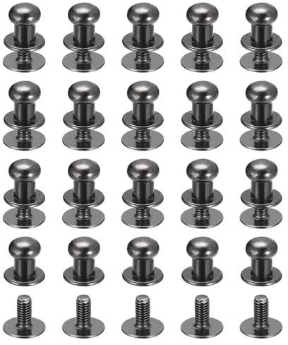 QUARKZMAN 6mm Vite a Testa Sferica Rivetti Bottone Nipplo, Confezione da 50 per Artigianato in Pelle Fai da Te Borsa Cintura, Nero Metallizzato