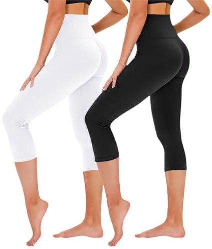 TNNZEET 3/4 Leggings Damen Capri Leggins für Sport, 7/8 Sporthose High Waist Caprihose Große Größen Sportleggings für Gym(Schwarz/Weiß,XXL)
