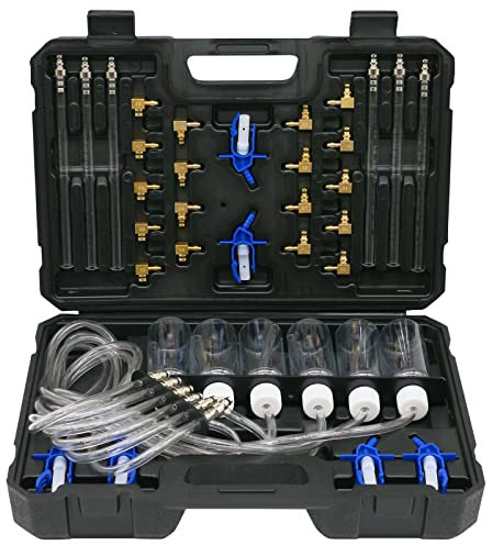 Common Rail Tester Injektor-Durchflussmesser und Adaptersatz 6 Zylinder Rücklaufmengen Tester für Common-Rail Einspritzsysteme Speichereinspritzung Kraftstoff Durchfluss Prüf Set mit Adaptern