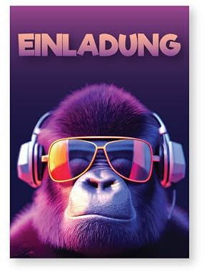 Friendly Fox 12 Gorilla Einladungen Partyeinladung zum Geburtstag Junge Mädchen, Teenager Geburtstagseinladungskarten mit Umschlag