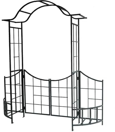 Extra großer Bogen, Metallbogengitter mit Tür, Gartenlaube im Freien für Hof, Garten, Kletterpflanzen, Hochzeit, Brautparty, Zeremonie (Color : Black)