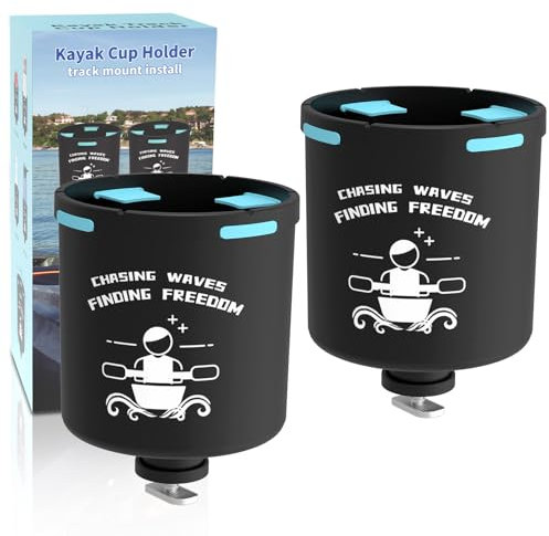 Huntury Kayak Cup Holder with Rubber Tabs, Fishing Tool and Lures Storage, Kayak Water Bottle Holder, Kayak Drink Holder, Tracck Mount Accessories, Track Mount Gear, Pack of 2