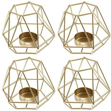 fumooa 4 StüCk Metall Geometrisches Design Tee Licht Votiv Kerzen Halter, Hohle Tee Licht Kerzen Halter für Hochzeit Haus Dekoration