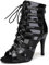 YCALCP Stivali da Ballo Latino Americano Donna con Punta Aperta Stivaletti da Ballo con Lacci con Tacco Alto,DS-K400-QP-Nero,Tacco 9.5cm,Scamosciato,EU 41