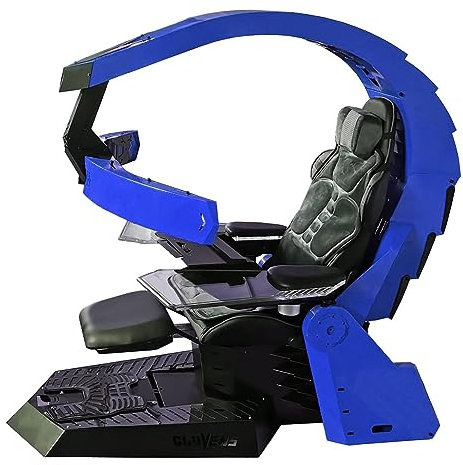 MAHNFEID Schwerelosigkeits-Gaming-Stuhl, Computer-Cockpit mit Lederrückenlehne und Metallschale, integrierter ergonomischer Bürostuhl für den Chef, unterstützt das Aufhängen von 5 Bildschirmen