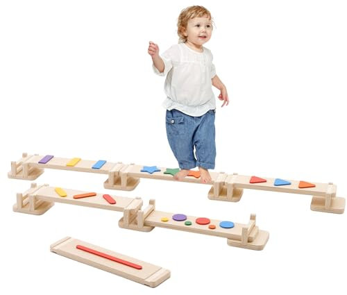 Holz-Schwebebalken für Kinder, Balance Board aus Holz, Gymnastik-Schwebebalken für drinnen und draußen, Schwebebalken für zuhause, Höhenverstellbarer Turnbalken
