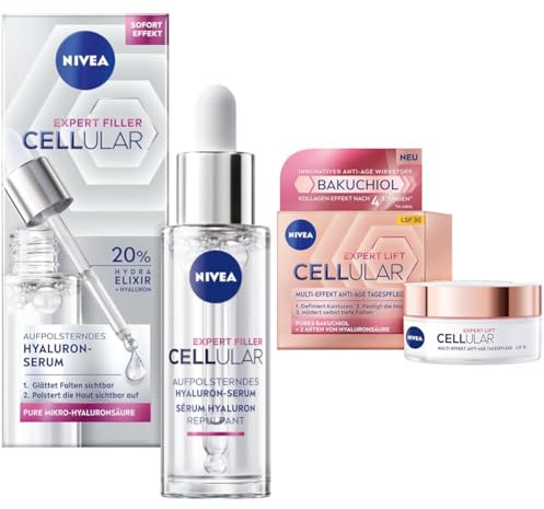 Bundle mit NIVEA Cellular Expert Filler Aufpolsterndes Hyaluron-Serum (30 ml), mit Hydra Elixir & NIVEA Cellular Expert Lift Anti-Age Tagespflege, Feuchtigkeitscreme mit LSF 30 (50 ml)