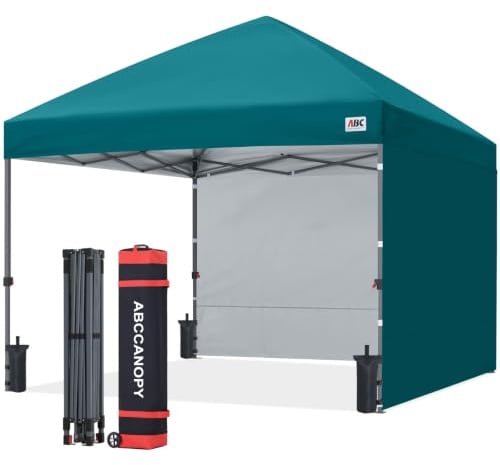 ABCCANOPY Faltpavillon UV50+ mit 2 Seitenwänden, Türkis 300 cm | 500D Polyester,wasserdicht, 4 Sandsäcke & Rolltragetasche – für Garten & Camping