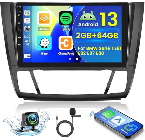 Hikity for BMW 1 Series E81 E82 E87 E88 2008-2012 Android Car Stereo Radio with Wireless Carplay Android Auto, 2+64G 9 Inch Touchscreen Radio WiFi GPS Navigation Bluetooth FM RDS EQ Mirror Link