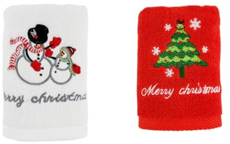 Weihnachtshandtücher, Baumwoll-Geschirrtücher für Küche, Weihnachtshandtuch, Geschirrtücher, Küchen-Geschirrtücher, Geschirrtücher (weiß, rot), 2 Stück