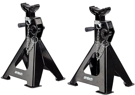 Amtech - Axle Stands, 2 Ton Jack Stands, Car Lift with Adjustable Height Options, Home DIY, Garage & Workshop Equipment for Safe and Secure Support, Maximum Load Capacity of 4000kg (Set of 2)