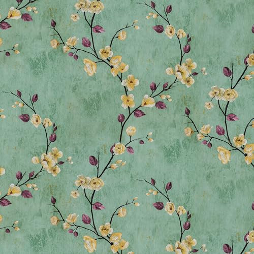AMIGO Papier Peint Vinyle Autocollant Amovible Style Boho Floral - Motif Fleurs Jaunes Moutarde sur Fond Blanc, Déco Murale Imperméable pour Chambre, Salle de Bain et tête de Lit 44.5x500cm