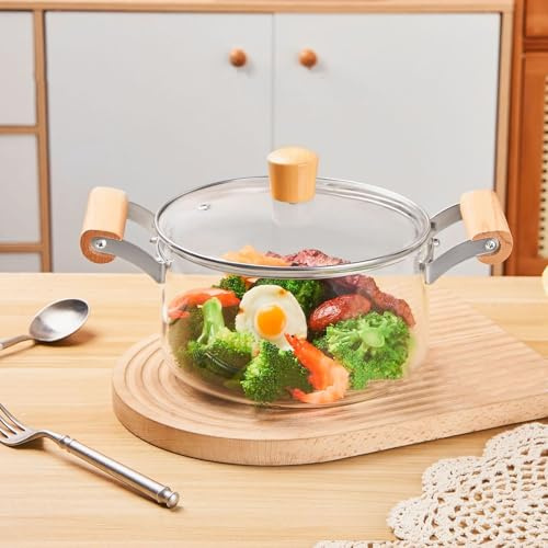 Pentola in vetro trasparente for cucinare, grande pentola in vetro con coperchio, grande pentola for cuocere a fuoco lento for la cucina di casa(4.5L)