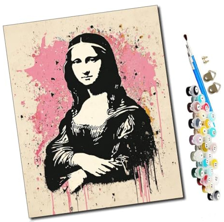 WMZPOY peinture par numero adulte Mona Lisa en graffiti Cadeau de Peinture à l'huile de Bricolage numérique aquarelle man pour Enfants Adultes Peindre par Nombre Kits 16 * 20 Pouces