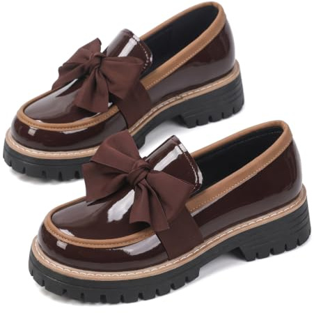 Mocassini da donna con suola spessa, ortopedici antiscivolo, con tacco grosso, in pelle verniciata, eleganti scarpe basse da lavoro casual da donna