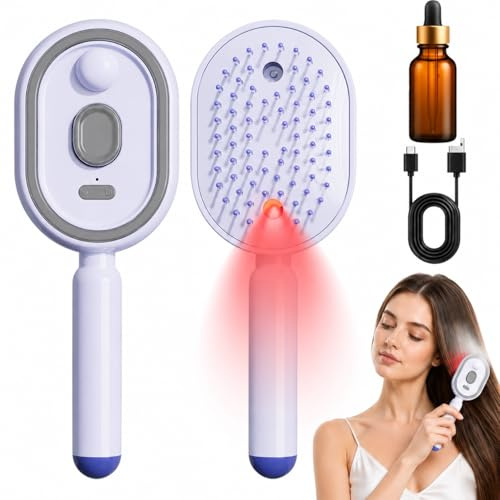 Peigne de Massage Électrique à Coussin d'Air avec Spray et Lumière Rouge | Brosse Vapeur Lissante pour Cheveux, Brosse Brumisatrice Rechargeable USB pour Tous Types de Cheveux (Violet)