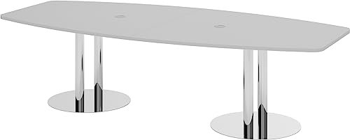 Bümö Konferenztisch oval 280x130 cm großer Besprechungstisch in grau, Besprechungstisch mit Chromsäulen, Meetingtisch für 10 Personen, XXL-Tisch für Besprechungsraum & Meeting