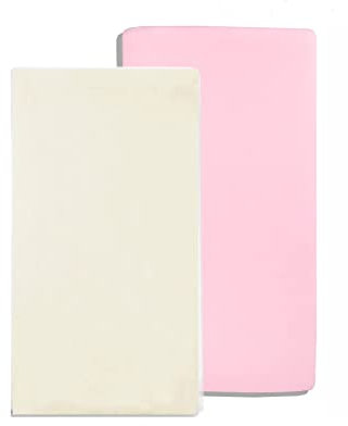 Dudu N Girlie Crib Fitted Sheets 40x90cm - Crib Sheets 100% Cotton Jersey -Hypoallergenic Pram Sheets Breathable Easy Care - Cradle Fitted Sheets (Pack of 2, Cream & Pink)
