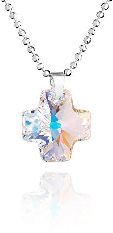 fish Collier Enfant Avec Pendentif Croix En Argent 925 Et Cristal