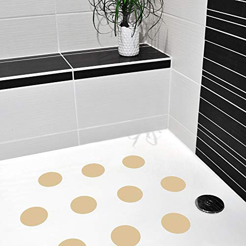 AnTina TAPES® cremefarbene Anti-Rutsch-Aufkleber als Pads für Dusche & Badewanne, Sticker Zertifiziert rutschhemmend & selbstklebend, als Badematte Duschmatte (10 Stück, 9 cm (ø), Creme)