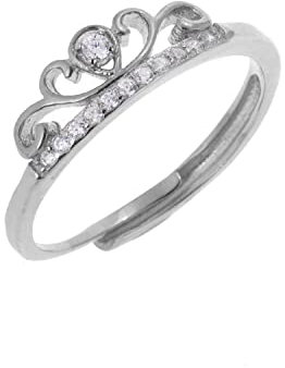 jewellerybox Sterlingsilber Tiara Krone Klar CZ Kristall Einstellbarer Ring