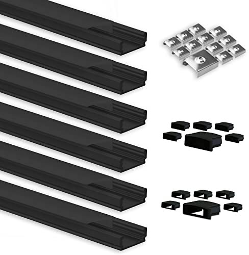INNOVATE LED Leiste Aluminium [6x1m Aluprofil LED Streifen Set] U Profil Aluminium Indirekte Beleuchtung I Lichtleiste Deckenleisten (Schwarz/Schwarz, Aufbauprofil Mini)