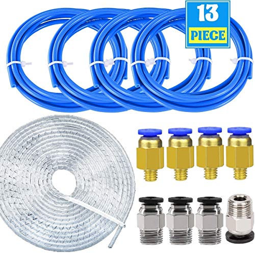 beihuazi® PTFE Schlauch 4Stk Teflonschlauch (Insgesamt 4 Meter)+ 4Stk PC4-M6 Pneumatik-anschlussstücke 4Stk PC4-M10 Verbinder + 2 Meter PE Kabelschlauch für 3D-Drucker 1,75 mm Filament