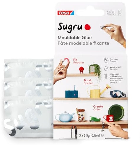 Sugru Colla modellabile di tesa, adesivo forte per tutti gli usi, confezione da 3 (3 x 3.5 g) in bianco