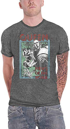 Queen T Shirt News of The World Band Logo offiziell Herren Charcoal Grau Burn