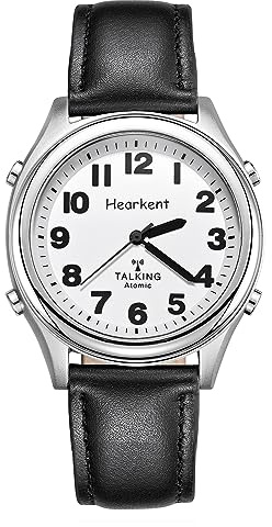 Hearkent Atomic Talking Watch for Visually impaired,Senior Wrist Watch Leather Strap Gift for Elderly or Blind People-Black