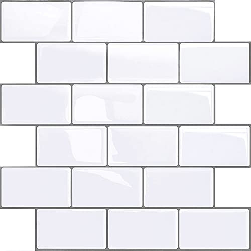 HyFanStr Vinilos Cocina azulejos Azulejos Adhesivos, Losetas vinilicas 3D Azulejos Adhesivo pared Baño, Blanco Pegatinas de Azulejos Auto-Adhesivo 30.5x30.5cm 4 Piezas