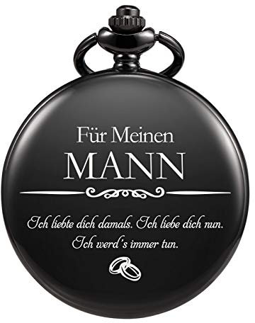 TREEWETO Gravierte Taschenuhr für Männer Ehemann Zu Meinem Ehemann Taschenuhren für Ehemann zum Geburtstag Valentinstag Hochzeit Schwarz