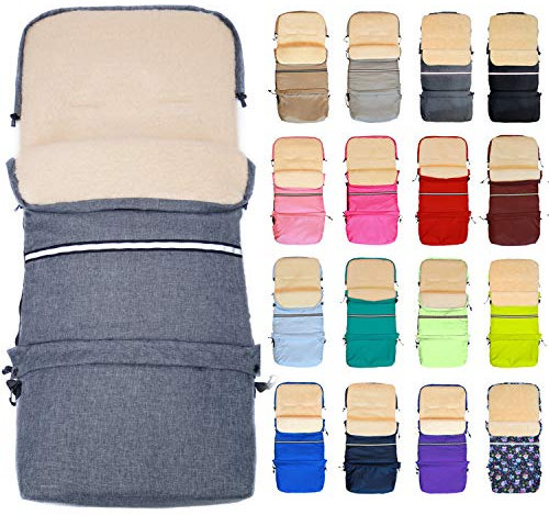 Baby-Joy Winterfußsack FINN XXL 110cm Lammwolle/Polyester THERMOFUßSACK Buggy Kinderwagen | 3in1 Fußsack, Tasche, Krabbeldecke Farbe: L99 Dunkelgrau Meliert
