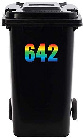 4 Set of Personalised Rainbow Wheelie Bin Number(0-999) Self Adhesive Waterproof Vinyl Stickers - Ideal for Out Door Wheelie Bins Garbage Bins Dustbin # Sara Prints