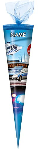 alles-meine.de GmbH Schultüte Größe + Motiv wählbar inkl. Name - rund - Zuckertüte - Tüllabschluß - Junge - Polizei Auto Fahrzeug Polizist Hubschrauber Helikopter Polizeiauto..