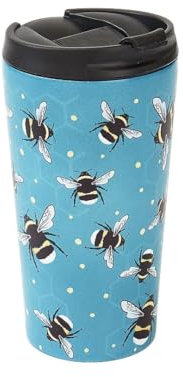 ECO CHIC Reusable Thermal Coffee Cup Stainless Steel Leakproof Insulated 330ml Travel Mug (Bumble Bees Blue)