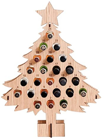 DKaony Adventskalender 2021, Weihnachtsbaum Wein Adventskalender Weihnachtsschmuck Weinregale Freistehend Holz 24 Flaschen Mini Weinflaschenständer, 40*35*15cm