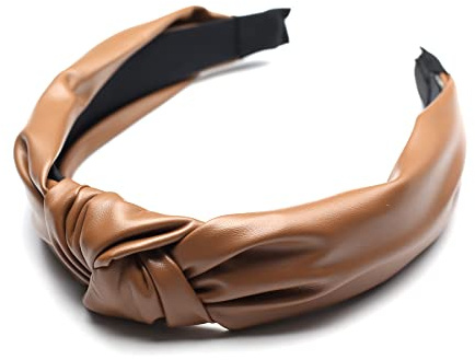 QinGoo Kunstleder Haarreif Frauen Breit Stirnband Knoten Haarband, Kaffee