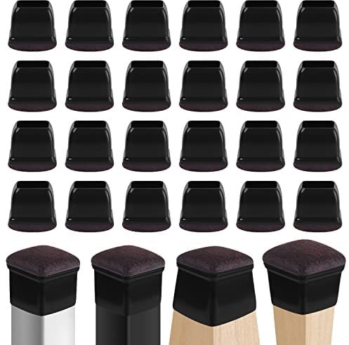 Silicone Chair Leg Floor Protectors,Table Leg Caps Cups Feet Pads Anti-Slip Furniture Table Covers Wood Floor Protectors 24Pcs for Furniture Legs,Black BOIVSHI (Square, 1.25 Diameter)
