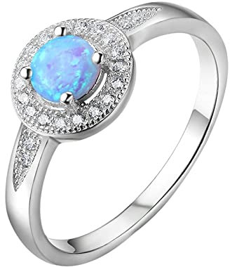 Aotiwe Verlobungsring, Wichtel Geschenke für Frauen Klassische Schlichtheit Silber mit Blau Opal Größe 60 (19.1)