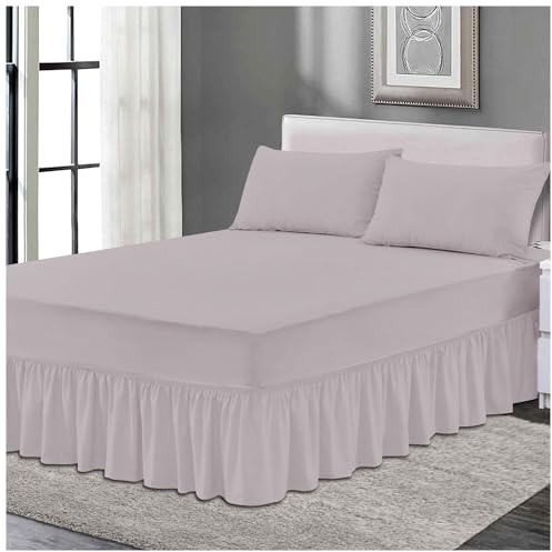 Plain Elastic Bed Valance Sheet, Ruffles Bed Skirt Sheets, Ultra Soft Bedskirts Valance Bedsheets, Grey